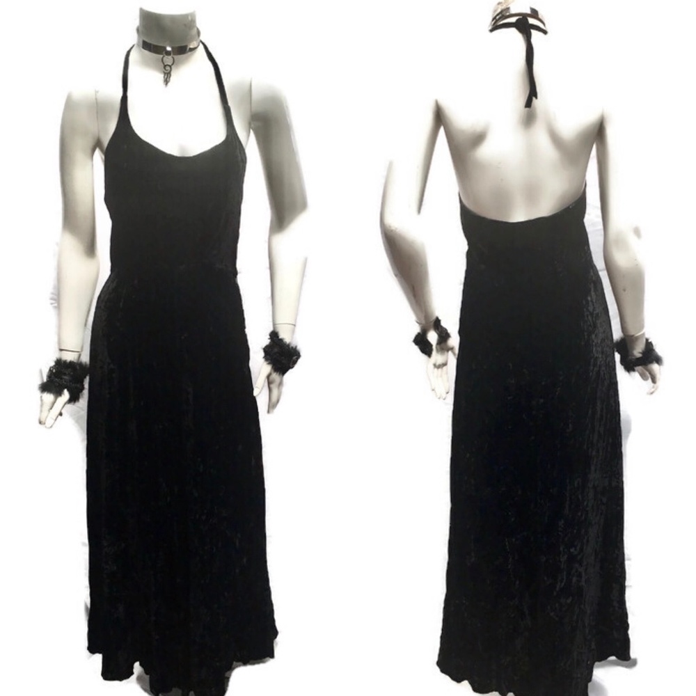 SOLD Vtg 90s Beth Schaeffer velvet slip maxi halter dress fairy grunge goth - Picture 2 of 5